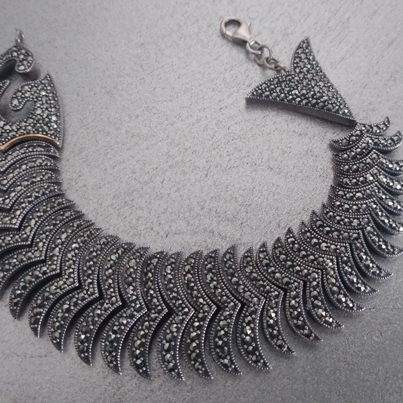 Jewelry - ⬇️MARCASITE STAMPTED 925 14K FISHTAIL BRACELET!